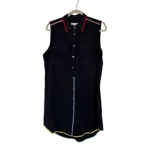 Equipment Femme Sleeveless Silk Button Up Shirt‎ Dress Black Career Work Size M